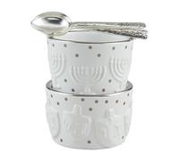 Mud Pie Hanukkah Sauce Set, Tidbit 2" x 3" Dia | Spoon 4", Silver