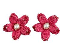 Mud Pie Ladies Raffia Flower Stud Earrings One Size Pink