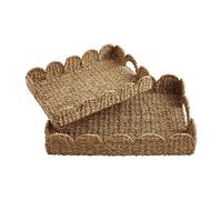 Mud Pie Nested Scallop Woven Trays Set, 21.63"x15.75", BROWN