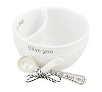 Mud Pie Spoon Circa Olive Tidbit, Bowl 2 3/4" x 5" Dia | Utensil 4 1/2", White