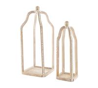 Mud Pie Tall Wood Beaded Lantern, Brown, 21.5" x 7.5" 25.5" x 9.5", Small 21 1/2" x 7 1/2" | Large 25 1/2" x 9 1/2"