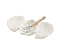 Mud Pie, White, Oyster Shaped Triple Dip and Serving Set, 10.25" x 5.5"