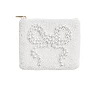 Mud Pie Women's Beige Pearl Bow Beaded Case
