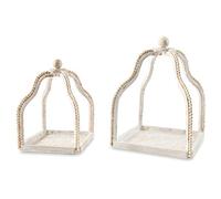 Mud Pie Wood Beaded Lantern Set, Distressed White WASH