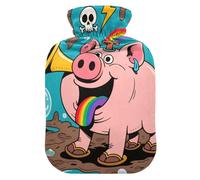 Mud Pig Weird hot Bottle Water Bag with Soft Cover, 2L hot Compress Bag for (Scenario), (Scenario), (Scenario)