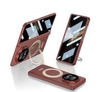 MUDASANQI Compatible with Honor Magic V5 Case Front Screen Protector,Hinge Protection All-Inclusive Cover Rugged Shockproof Protective Cover,Magnetic Slim Phone Case, 360° Rotatable Ring Stand (Red)