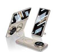 MUDASANQI Compatible with Honor Magic V5 Case Front Screen Protector,Hinge Protection All-Inclusive Cover Rugged Shockproof Protective Cover,Magnetic Slim Phone Case, 360° Rotatable Ring Stand (Gold)