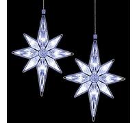Mudder 10.8 Inch Christmas Window Star Lights Plastic Lighted Star Tree Topper Decoration Large Hanging Stars Christmas Window Lights LED Star Window Silhouette Decoration (Cool White,2 Pieces)
