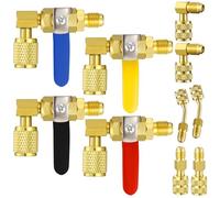 Mudder 10 Pcs Air Conditioning Refrigerant Compact Ball Valve 1/4 Inch Compatible with HVAC Adapter R410A R134A R12 R22 5/16inch Female to 1/4inch Male Flare (4 Right Angle Ball Valve, 6 Adapter)