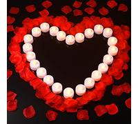 Mudder 1000 Pieces Artificial Fake Rose Petals with 24 Pieces Flameless LED Tea Lights Candles for Romantic Night, Valentine's Day, Wedding Flower Decoration, Anniversary, Honeymoon