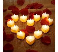 Mudder 12 Pcs Heart Shape LED Tealight Candles Love LED Candles with 200 Pieces Silk Rose Petals Scatter Artificial Petals for Valentine's Day Wedding Table Party Decor(Yellow Light, Dark Red Petal)