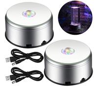 Mudder 2 Pcs 7 LED Rotating Display Stand with USB Cable, 360 Degree Colorful Crystal Display Base Spinner, Cup Turner Platform for Tumbler, Crystal Glass, Jewelry, Art Craft Gift