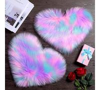 Mudder 2 Pieces Heart Shaped Rugs for Bedroom, Fluffy Faux Fur Rugs, Small Size for Room Decor Sofa Floor, 12 x 16 Inch(Pink, Purple, Green)