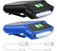 Mudder 2 Pieces LED Clip on Cap Lights USB Rechargeable Cap Flashlight Clip Waterproof Bright Hat Flashlight Headlamp for Fishing Camping Hand Work (Black,Blue)