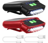 Mudder 2 Pieces LED Clip on Cap Lights USB Rechargeable Cap Flashlight Clip Waterproof Bright Hat Flashlight Headlamp for Fishing Camping Hand Work (Black,Red)