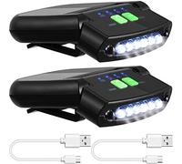 Mudder 2 Pieces LED Clip on Cap Lights USB Rechargeable Cap Flashlight Clip Waterproof Ultra Bright Hat Flashlight Headlamp for Fishing Camping Hand Work (Black)