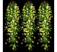 Mudder 3 Packs LED Artificial Hanging Plants, 3.6 ft Fake Hanging Plant, Ivy Vine Fake Leaves Greeny Chain Wall Home Room Garden Wedding Garland Outside Decor (Basket Not Included) (Greenery Style)