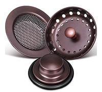 Mudder 3 Pcs Kitchen Sink Drain Strainer and Stopper Stainless Steel Garbage Disposal Plug with Handle Universal Anti-Clogging Kitchen Sink Filter Sieve Basket Strainer(Oil Rubbed Bronze)