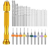 Mudder 36 Pieces Hand Drill Set, Include Pin Vise, Mini and Twist Drills for Craft Carving DIY, 0.3-1.2 mm PCB Drill (Gold)