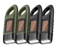 Mudder 4 Pack Hand Crank Solar Powered Flashlight Emergency Rechargeable Led Flashlight Survival Gear Self Powered Charging Torch for Hiking Backpack Camping Safety Emergency Pack (Green, Black)