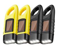 Mudder 4 Pack Hand Crank Solar Powered Flashlight Emergency Rechargeable Led Flashlight Survival Gear Self Powered Charging Torch for Hiking Backpack Camping Safety Emergency Pack(Yellow, Black)