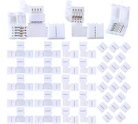 Mudder 40 Pieces LED, 4-Pin Strip Lights Connector T-Shape Solderless LED Adapter, L-Shape 10 mm Solderless Connector for 5050 RGB Strip Light (White)