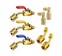 Mudder 7 Pcs Air Conditioning Refrigerant Compact Ball Valve 1/4 Inch for R410A R134A R12 R22 HVAC Adapter 5/16Inch Female to 1/4Inch Male(Gold,3 Ball Valve,2 Angle+2 Right Angle Adapter)