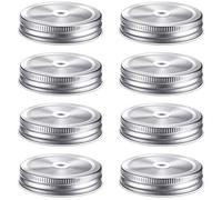 Mudder 8 Pieces Metal Regular Mouth Mason Canning Jar Lids with Straw Hole Leak Proof Reusable Jar, 2.75 Inch (Silver)