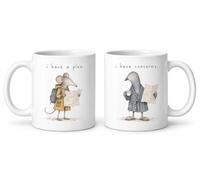 Muddlefolk I Have a Plan, I Have Concerns Mug Set - Funny Matching Mugs for Couples, Friends & Work Besties - Cute Mouse & Bird Gift Set - 2 x 11oz Ceramic Mugs