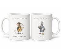 Muddlefolk Up for an Adventure Mug Set - Funny Matching Mugs for Couples & Friends - Home by Teatime/Staying Out of Trouble by Staying in - 2 x 11oz Ceramic Mugs