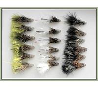 Muddler Minnow Trout Flies, 18 Pack Olive, Black & White Mixed Size 8/10/12