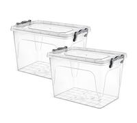 Muddy Hands 21 Litre Heavy Duty Clear Plastic Storage Boxes with Clip Locking Lids - Pack of 2 Stackable Food Grade BPA Free Storage Containers - Freezer & Microwave Safe - 42cm x 28.5cm x 26.5cm