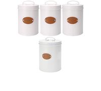 Muddy Hands 4 Piece White Metal Kitchen Canister Set with Lid - Storage Containers for Biscuits Coffee Sugar Tea
