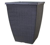 Muddy Hands 40 Litre Vintage Stone Rattan Effect Large Plant Pot Outdoor Garden Tall Square Plastic Planter