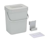 Muddy Hands 5 Litre Hanging Kitchen Bin with Lid & Handle, Wall Mounted Small Waste Bin, Over Door Cupboard Rubbish Bin, Space Saving Bathroom Food Waste Caddy, Fixings Included (5 Litre, Grey)