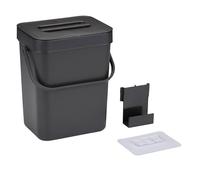 Muddy Hands 5 Litre Hanging Kitchen Bin with Lid & Handle, Wall Mounted Small Waste Bin, Over Door Cupboard Rubbish Bin, Space Saving Bathroom Food Waste Caddy, Fixings Included (Black, 5 Litre)