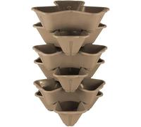 Muddy Hands 6 x Strawberry Planter Trio Stacking Stackable Outdoor Garden Flower Herb Plastic Plant Pot (Taupe)