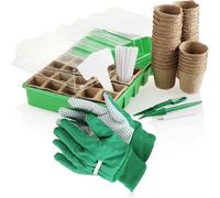 Muddy Hands 68 Piece Seed Tray Propagator Set with Lid - Indoor Mini Greenhouse for Seedlings, Seeds & Cuttings - Complete Garden Growing Kit with Pots, Labels & Tools