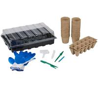 Muddy Hands 68pcs Plant Growing Kit with Propagator Tray & Humidity Dome, Biodegradable Pots, Seed Starter Trays, Garden Tools & Labels - Complete Indoor & Greenhouse Seed Starting Set