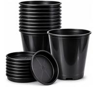 Muddy Hands 7 Litre Deep Nursery Plant Pots with Saucers, Black Plastic, 22cm x 25.5cm, Pack of 10, Drainage Holes for Roses, Herbs, Seedlings