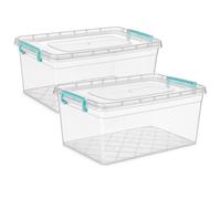 Muddy Hands Clear Plastic Storage Boxes with Secure Locking Lids, BPA-Free Food Grade, Freezer and Microwave Safe, Stackable Home and Office Organisers - Pack of 2, 15 Litre