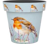 Muddy Hands Decorative Flower Pot Indoor Outdoor - Printed Plastic Plant Pot - Wildlife Designs (Butterfly, Bee, Bird, Hedgehog) - Garden Planter for Flowers, Herbs & Houseplants (Robin, 24 Litre)