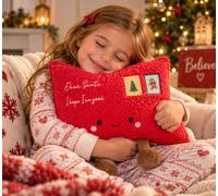 Muddy Hands Letter to Santa Plush Envelope Cushion with Dangling Legs, Red | 37 x 25 cm Body, Curly-Textured Finish, Embroidered Message, 2 Colour Options, Festive Decor Accent