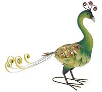 Muddy Hands Metal Garden Ornament Tall Outdoor Free Standing Decorative Statue (Small Green Peacock)