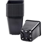 Muddy Hands Pack of 10 Black Plastic Nursery Pots Heavy Duty Outdoor Square Garden Plant Pots With Drainage For Seedlings, Cuttings, Herbs & Flowers (5.6 Litre)