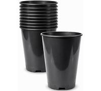 Muddy Hands Pack of 10 Deep Black Plastic Plant Pots - Round Nursery Garden Planters with Drainage Holes for Roses, Flowers, Herbs & Seedlings - Durable Outdoor & Indoor Plant Containers (2 Litre)