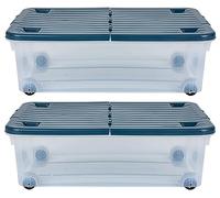 Muddy Hands Pack of 2-32 Litre Large Clear Plastic Storage Boxes with Lids & Wheels Under Bed Stackable Containers - Length: 60cm - Width: 40cm - Height: 18.5cm