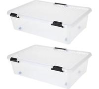 Muddy Hands Pack of 2-32 Litre Large Clear Plastic Storage Boxes with Lids & Wheels Under Bed Stackable Bedroom Clothes Bedding Organisation Containers - Length: 60cm - Width: 40cm - Height: 17cm