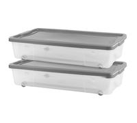 Muddy Hands Pack of 2-47 Litre Under Bed Plastic Storage Boxes with Lids ? Clear Wheeled Storage Containers for Bedroom, Home & Office ? Stackable &