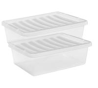 Muddy Hands Pack of 2 - Clear Plastic Under Bed Storage Boxes with Lids - 32 Litre Capacity - Stackable & Durable Container for Clothes, Shoes, Bedding & Home Organisation